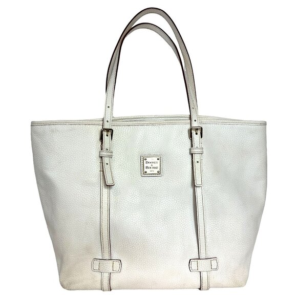 Dooney & Bourke Large Tote Bag Solid White Pebbled Leather Shoulder - Picture 1 of 14